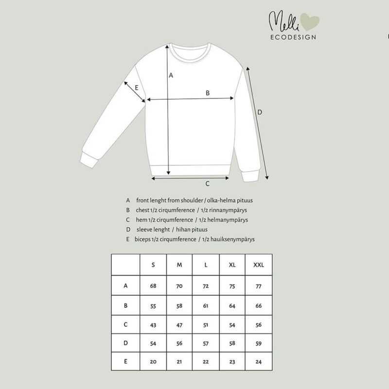 Melli Ecodesign Unisex-paita kokotaulukko